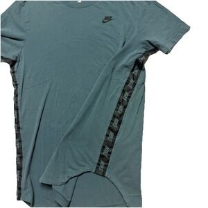 The Nike Tee Mens‎ L Large Shirt Side Stripe Green Teal Logo Retro Scoop Hem